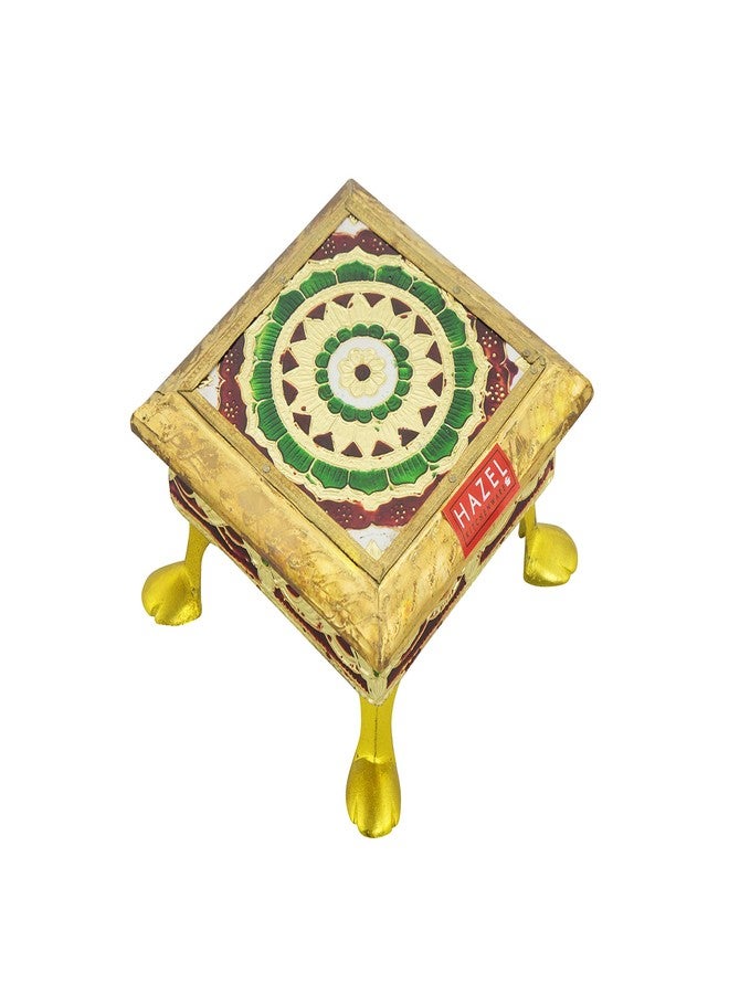 هايزل HAZEL Wood Meenakari Work Square Chowki Chaurang Paat لبوجا، 5 × 5 بوصة - Image 3
